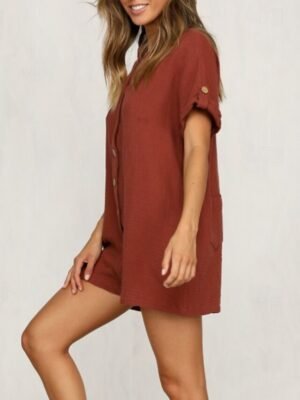 Streetwear Regular Fit Solid Colour Shirt Collar Short Sleeve Romper - Image 5