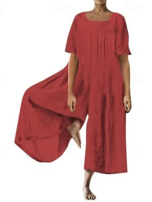 Streetwear Regular Fit Solid Colour Square Neck Short Sleeve Jumpsuit - Image 12