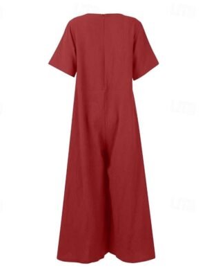 Streetwear Regular Fit Solid Colour Square Neck Short Sleeve Jumpsuit - Image 14