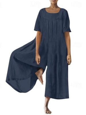 Streetwear Regular Fit Solid Colour Square Neck Short Sleeve Jumpsuit - Image 2