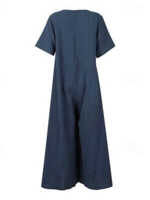 Streetwear Regular Fit Solid Colour Square Neck Short Sleeve Jumpsuit - Image 4