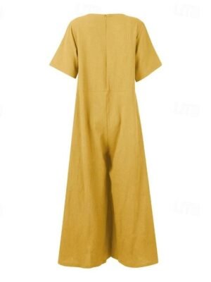 Streetwear Regular Fit Solid Colour Square Neck Short Sleeve Jumpsuit - Image 8