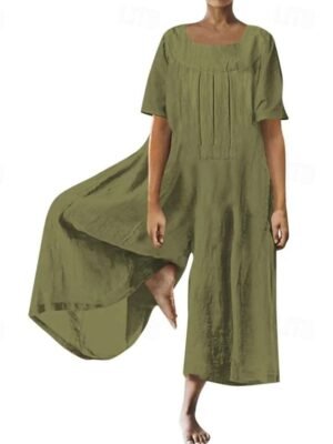 Streetwear Regular Fit Solid Colour Square Neck Short Sleeve Jumpsuit - Image 9