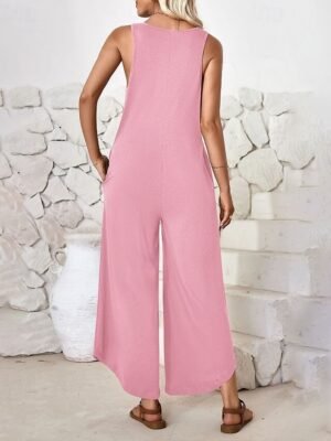 Streetwear Regular Fit Solid Colour V Neck Sleeveless Jumpsuit - Image 14