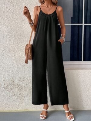 Streetwear Regular Fit Solid Crew Neck Sleeveless Jumpsuit - Image 1