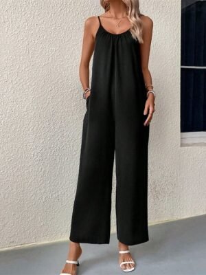 Streetwear Regular Fit Solid Crew Neck Sleeveless Jumpsuit - Image 2
