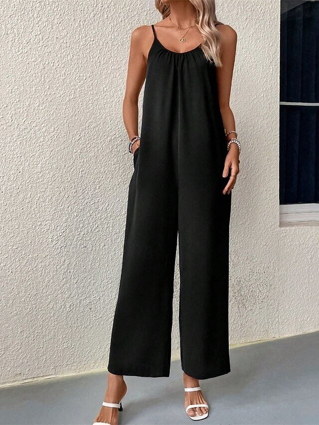 Streetwear Regular Fit Solid Crew Neck Sleeveless Jumpsuit - Image 2