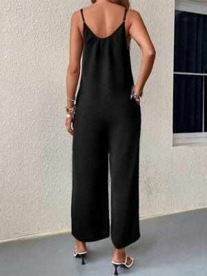 Streetwear Regular Fit Solid Crew Neck Sleeveless Jumpsuit - Image 3