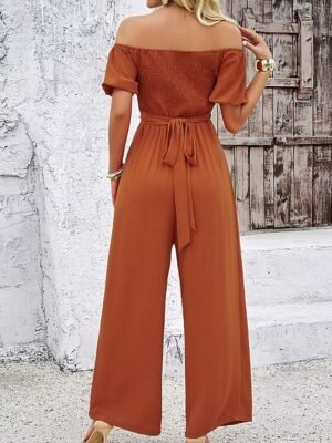 Streetwear Regular Fit Solid Off Shoulder Short Sleeve Cut Out Jumpsuit - Image 5
