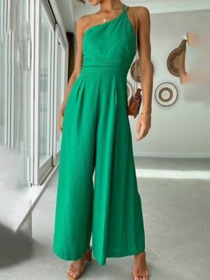 Streetwear Regular Fit Solid One Shoulder Sleeveless Jumpsuit - Image 10