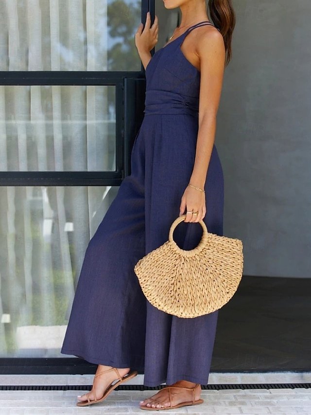 Streetwear Regular Fit Solid One Shoulder Sleeveless Jumpsuit - Image 2