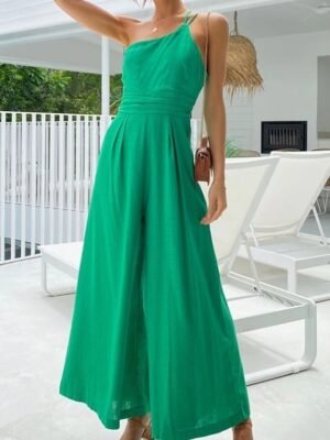 Streetwear Regular Fit Solid One Shoulder Sleeveless Jumpsuit - Image 8