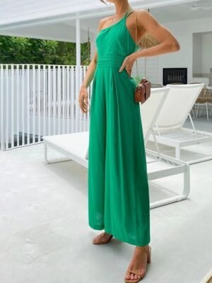 Streetwear Regular Fit Solid One Shoulder Sleeveless Jumpsuit - Image 9
