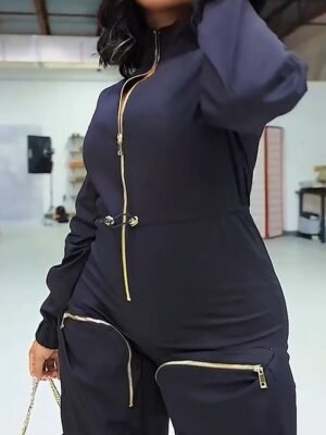 Streetwear Regular Fit Solid Shirt Collar Sleeveless Jumpsuit - Image 5