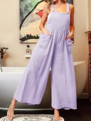 Streetwear Regular Fit Solid U Neck Sleeveless Overall - Image 1