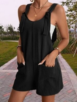 Streetwear Regular Fit Solid U Neck Sleeveless Short Romper - Image 1
