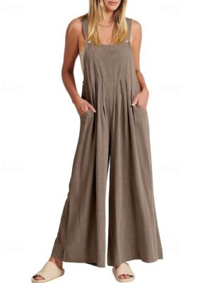 Streetwear Regular Fit Solid U Neck Sleeveless Long Jumpsuit - Image 1