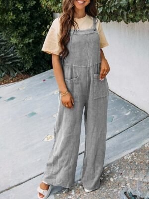 Streetwear Regular Fit Solid U Neck Sleeveless Pocket Jumpsuit - Image 1