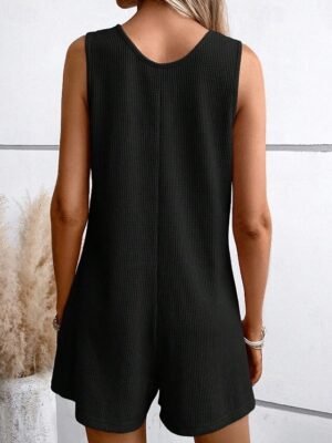 Streetwear Regular Fit Solid U Neck Sleeveless Short Romper - Image 11