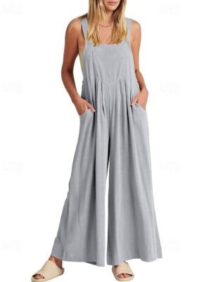 Streetwear Regular Fit Solid U Neck Sleeveless Long Jumpsuit - Image 12