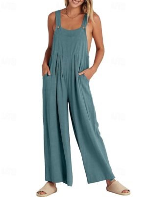 Streetwear Regular Fit Solid U Neck Sleeveless Long Jumpsuit - Image 18