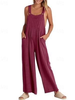 Streetwear Regular Fit Solid U Neck Sleeveless Long Jumpsuit - Image 19