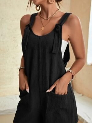 Streetwear Regular Fit Solid U Neck Sleeveless Summer Romper - Image 2