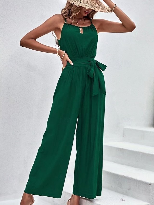Streetwear Regular Fit Solid U Neck Sleeveless Jumpsuit - Image 2
