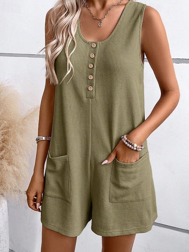 Streetwear Regular Fit Solid U Neck Sleeveless Short Romper - Image 2