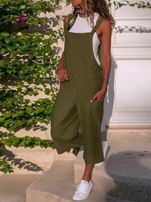 Streetwear Regular Fit Solid U Neck Sleeveless Jumpsuit - Image 2