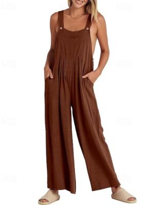 Streetwear Regular Fit Solid U Neck Sleeveless Long Jumpsuit - Image 20