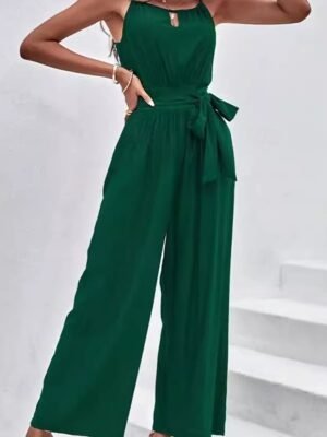 Streetwear Regular Fit Solid U Neck Sleeveless Jumpsuit - Image 3