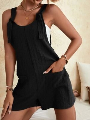 Streetwear Regular Fit Solid U Neck Sleeveless Summer Romper - Image 4