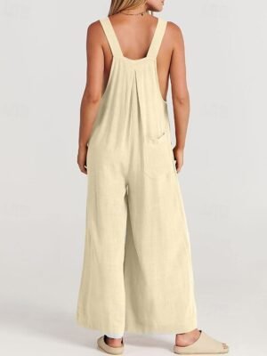 Streetwear Regular Fit Solid U Neck Sleeveless Long Jumpsuit - Image 4