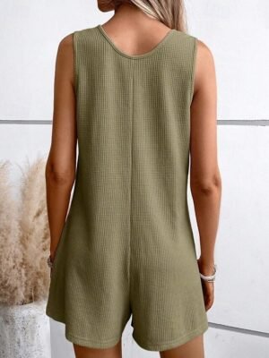 Streetwear Regular Fit Solid U Neck Sleeveless Short Romper - Image 4