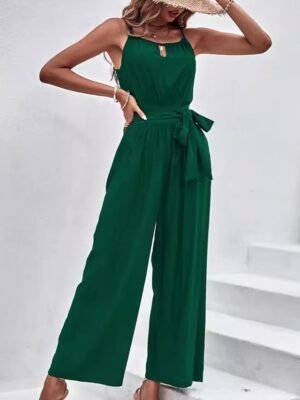 Streetwear Regular Fit Solid U Neck Sleeveless Jumpsuit - Image 5