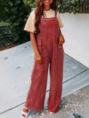 Streetwear Regular Fit Solid U Neck Sleeveless Pocket Jumpsuit - Image 5