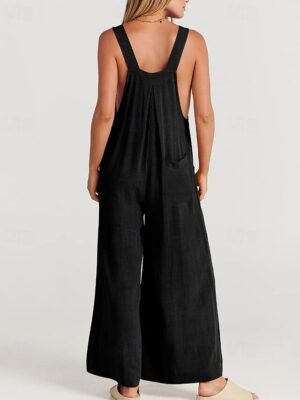 Streetwear Regular Fit Solid U Neck Sleeveless Long Jumpsuit - Image 6