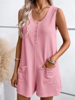 Streetwear Regular Fit Solid U Neck Sleeveless Short Romper - Image 6