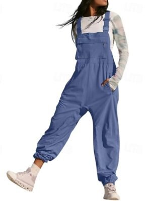 Streetwear Regular Fit Solid U Neck Sleeveless Dungarees Jumpsuit - Image 7