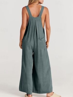 Streetwear Regular Fit Solid U Neck Sleeveless Long Jumpsuit - Image 8