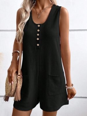 Streetwear Regular Fit Solid U Neck Sleeveless Short Romper - Image 8