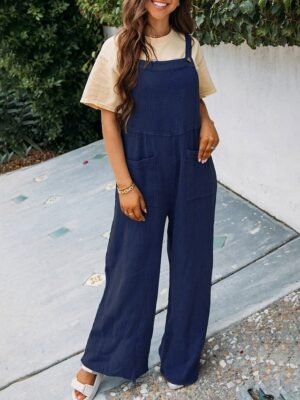 Streetwear Regular Fit Solid U Neck Sleeveless Pocket Jumpsuit - Image 8