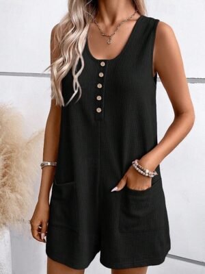 Streetwear Regular Fit Solid U Neck Sleeveless Short Romper - Image 9