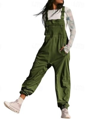 Streetwear Regular Fit Solid U Neck Sleeveless Dungarees Jumpsuit - Image 9