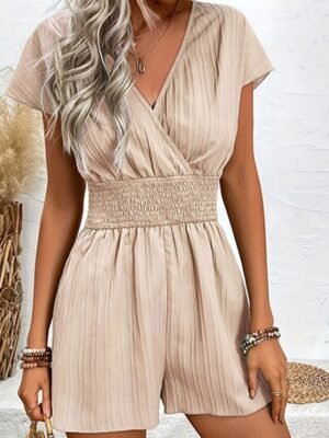 Streetwear Regular Fit Solid V Neck Short Sleeve Romper - Image 4