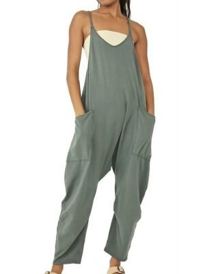 Streetwear Regular Fit Solid V Neck Sleeveless Overall - Image 1