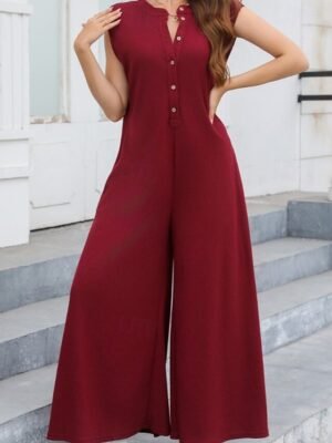 Streetwear Regular Fit Solid V Neck Sleeveless Summer Jumpsuit - Image 10