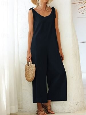 Streetwear Regular Fit Solid V Neck Sleeveless Backless Dungarees Jumpsuit - Image 11