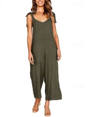 Streetwear Regular Fit Solid V Neck Sleeveless Jumpsuit - Image 11